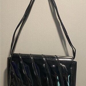 Chic Black Patent Shoulder Bag and Clutch in one 11” x 7”